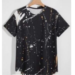 SHEIN Black and White Splatter Short Sleeve Tee